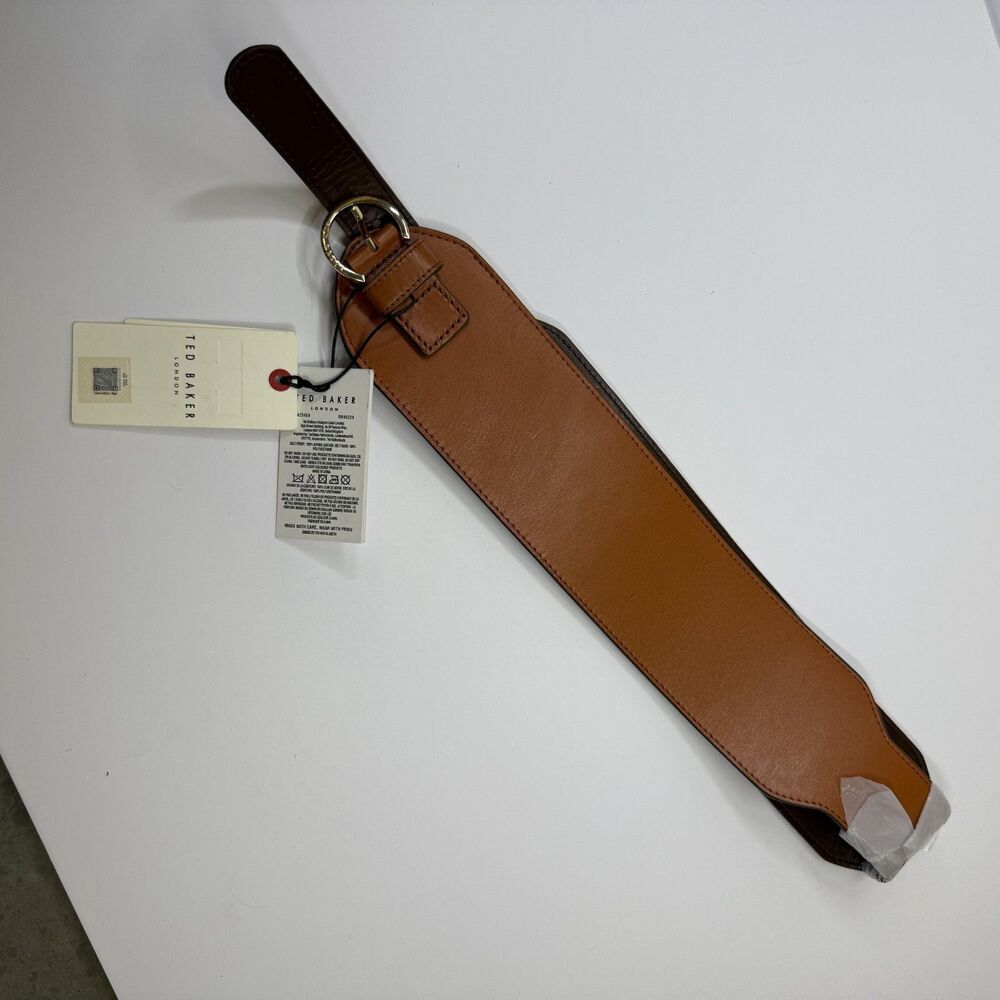 Ted Baker Elizabeth Belt Womens M/L Wide Waist Shaped Bovine Leather NWT Brown